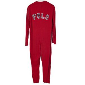 Polo Ralph Lauren Jumpsuit Pajamas Men Size M Zip Up Logo Graphic Print Lounge